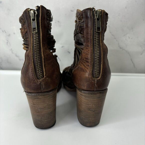 Freebird Booties Heel Bela braided laser cut brown leather Sz 8 Boho Westen - Picture 15 of 16